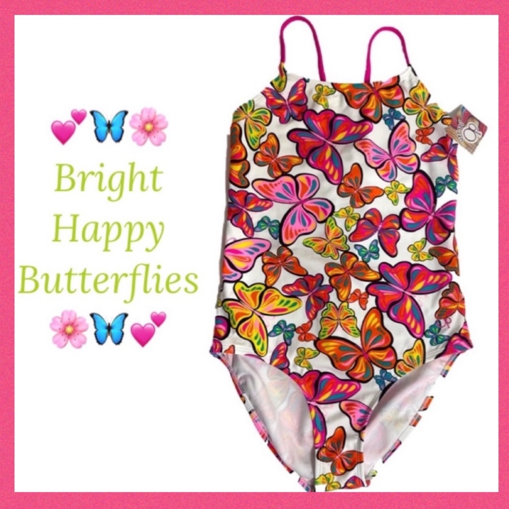 Girls Swimsuit One Piece Butterfly Pattern Bathing Suit Summer Beach Butterfies